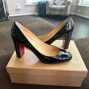 Christian Louboutin Lady Gena Patent Leather Chunky Heeled Pump size 37.5 (7.5